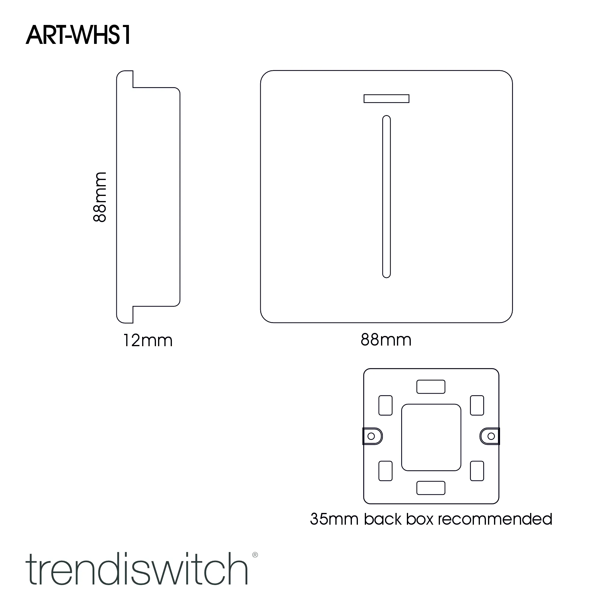 20 Amp Neon Insert Double Pole Switch Silver ART-WHS1SI  Trendi Platinum Silver